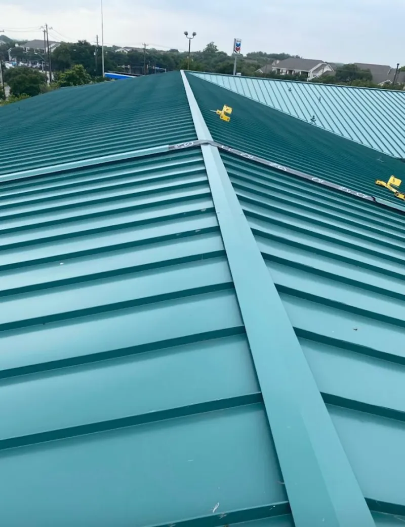 Green commercial metal roof ridge and valley for Metal Roof Repair in Mundelein